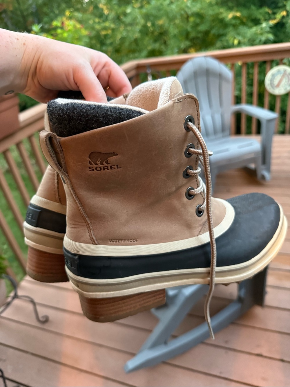 Sorel Two-Tone Tan and Black Waterproof Heeled Lace-Up Boots